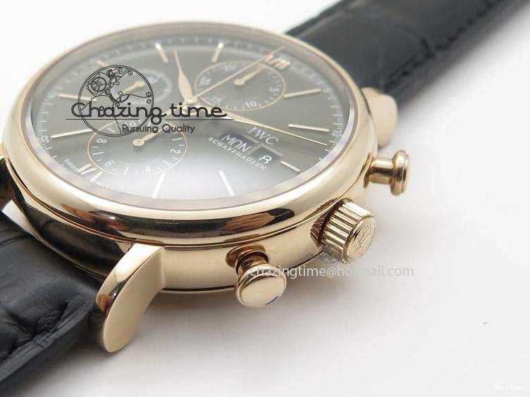 MIROTIME 0424 Portofino Chrono RG Black Dial on Black Leather Strap A HighPerformance 7389